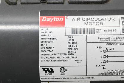 Dayton 3M505BG 1/2HP 115V 2 Speed Electric Motor NOS