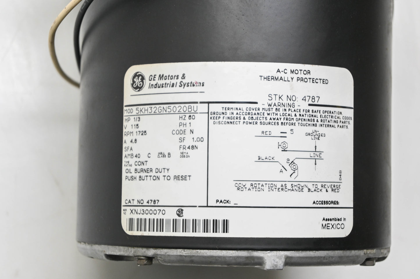 General Electric 5KH32GN5020BU 1/3HP 115V 1725RPM Electric Motor NOS