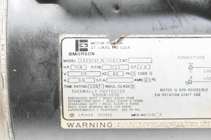 Emerson SA55CXFJN-3542 1/4HP 115V 1725RPM Electric Motor