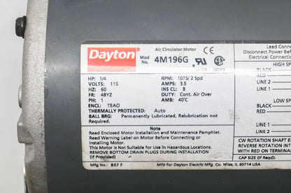 Dayton 4M196G 1/4 HP 2 Speed 115V Electric Motor NOS