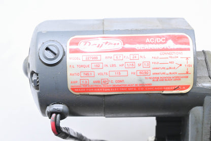 Dayton 2Z798B 1/15HP 115V 6.7RPM Electric Gear Motor