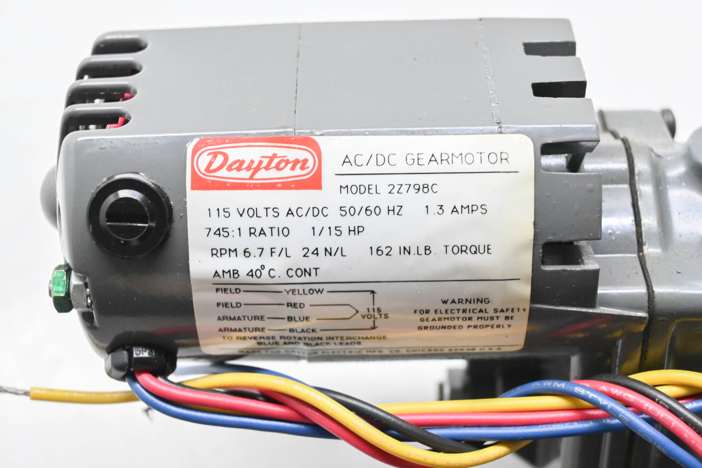 Dayton 2Z798C 1/15HP 115V 6.7RPM Electric Gear Motor NOS