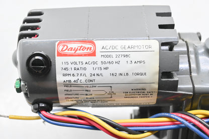 Dayton 2Z798C 1/15HP 115V 6.7RPM Electric Gear Motor NOS