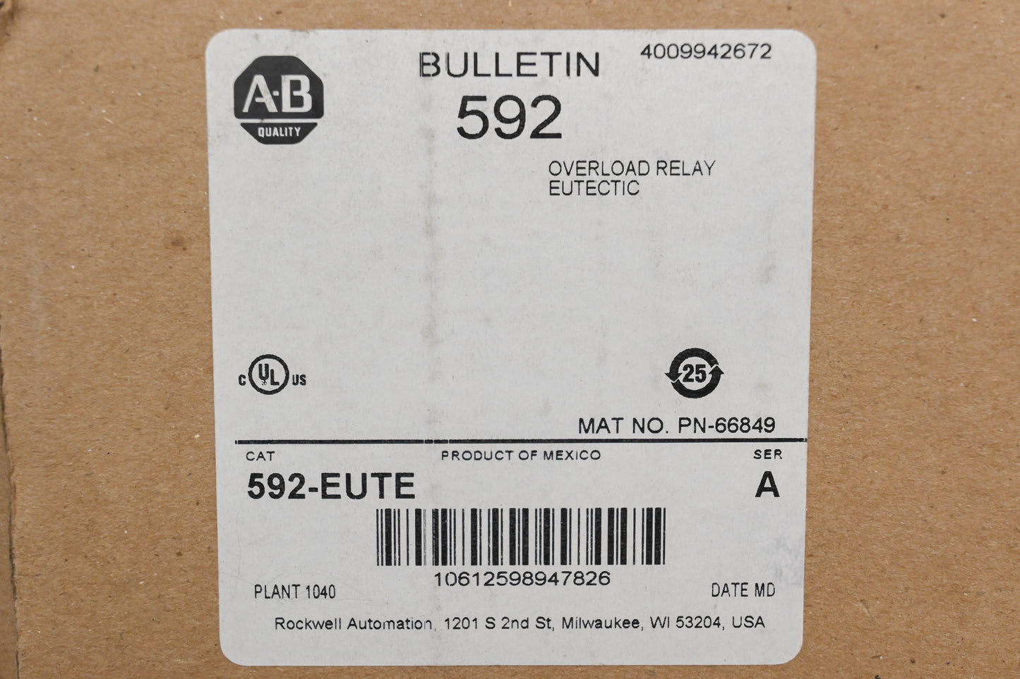 Allen-Bradley 592-EUTE Overload Relay Kit NOS