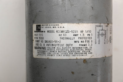 Emerson K33MYCZS-1259, SK6405-14-2, SK6405-44 1/10 HP 1.8A 115V Electric Motor