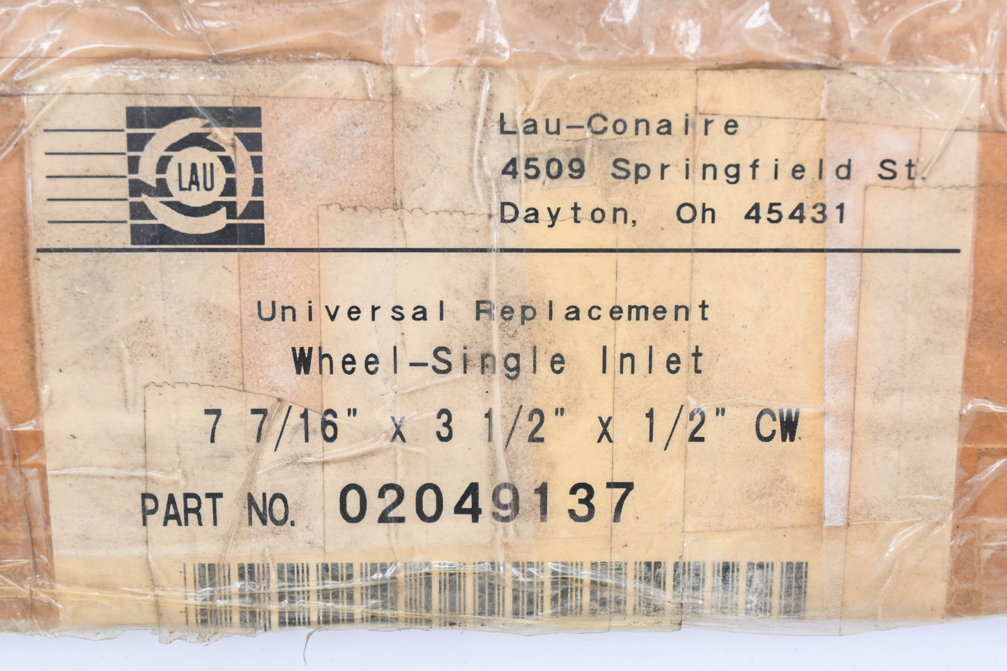Lau Industries 02049137 7-7/16" x 3-1/2" x 1/2" Blower Wheel NOS