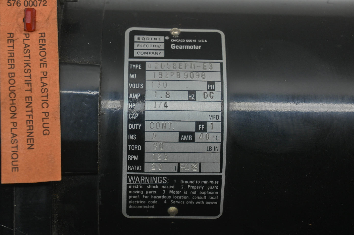 Bodine 42D5BEPM-E3 1.8A-130V 1/4HP Gearmotor NOS