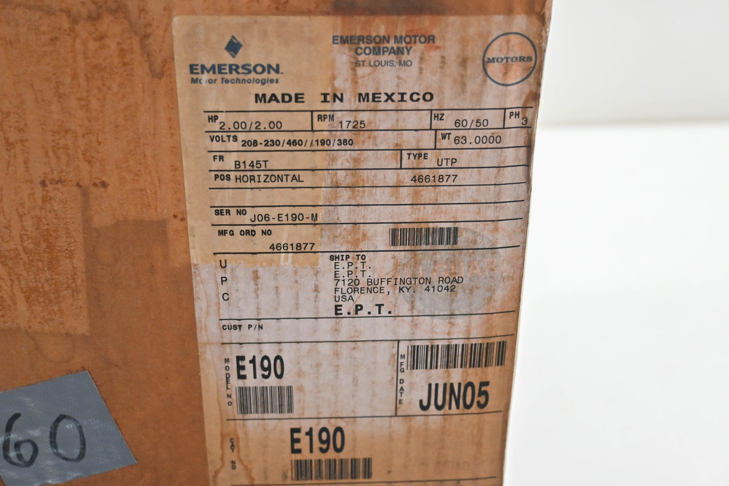 Emerson J06-E190A-M 2HP 1725RPM Electric Motor Kit