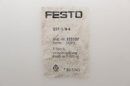 Festo QST-1/8-6, 153107 6mm x 1/8" Push-In Tee Fittings Qty 3 NOS