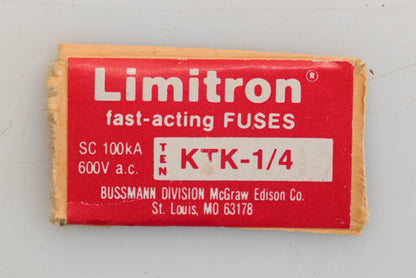 Bussmann KTK 1/4, KTK-1/4 Limitron 0.25A-600V Fuses Qty 3 NOS