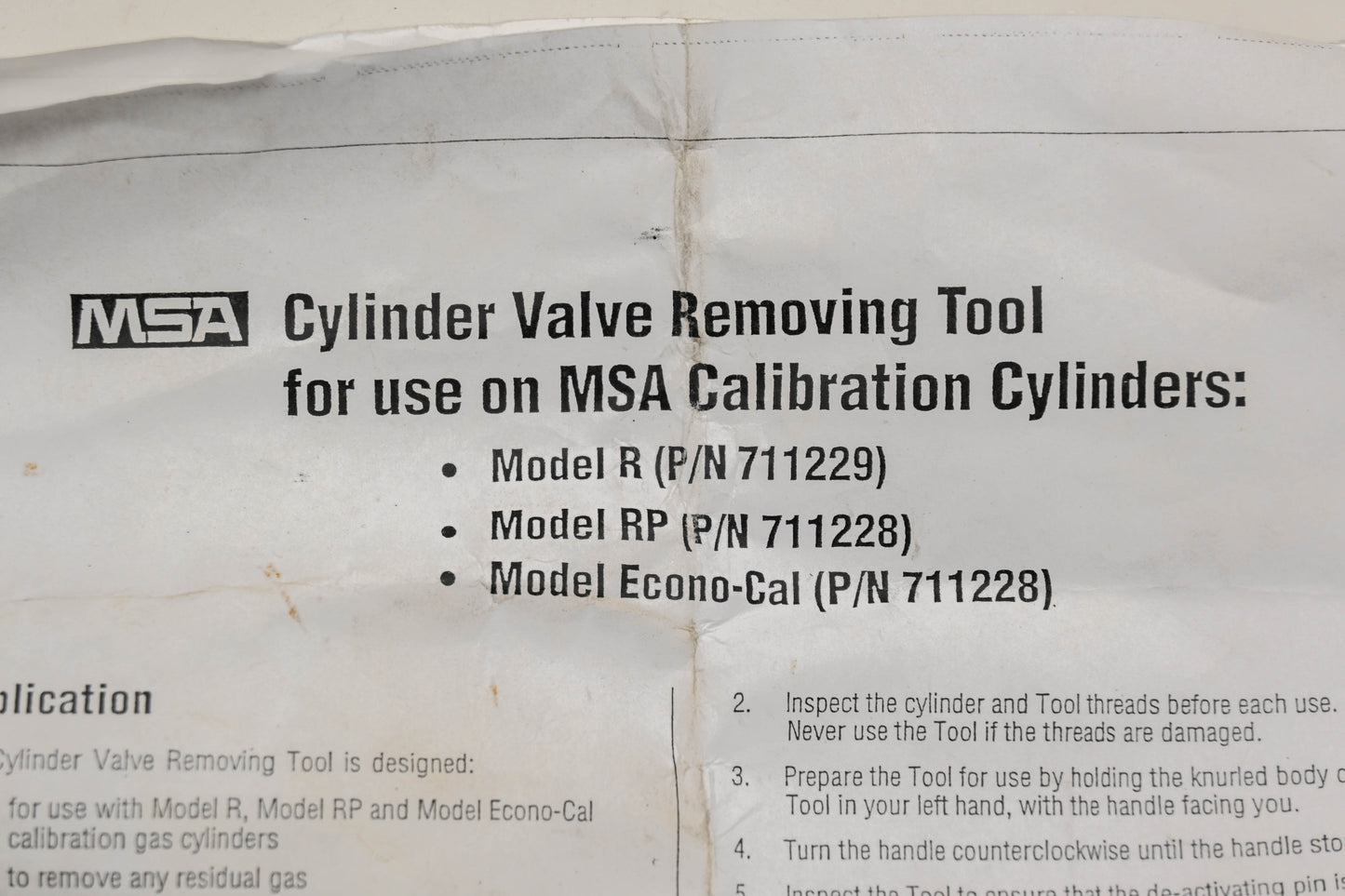MSA 711229, 711228 Cylinder Valve Removing Tool NOS