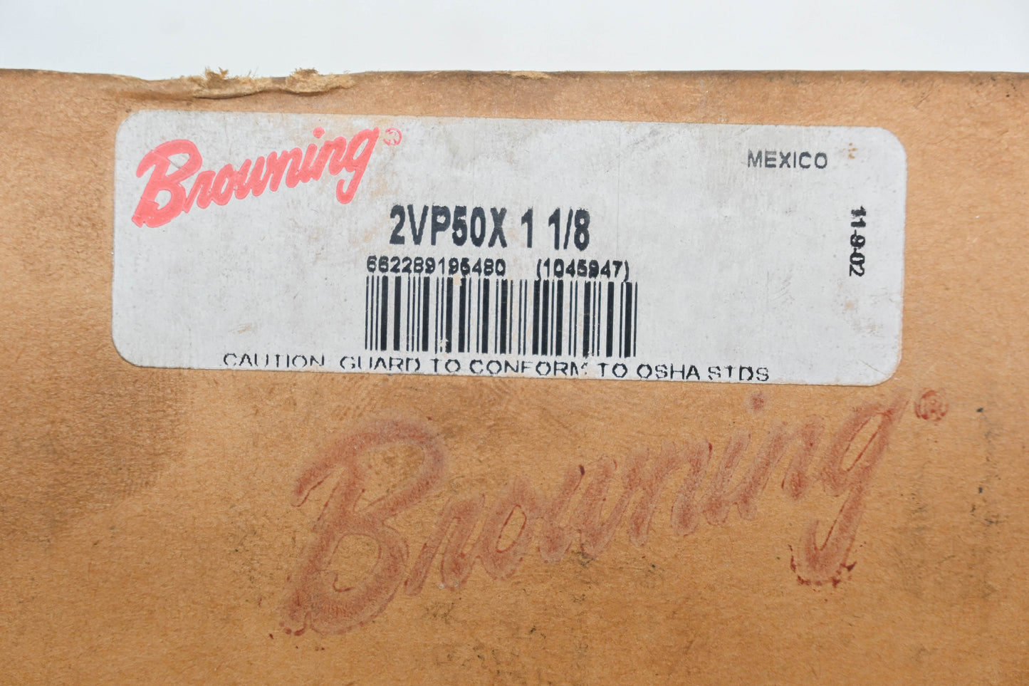 Browning 2VP50X 1 1/8, 2VP50X1-1/8, 2VP50X 1-1/8" Variable Pitch 2 Groove Sheave Pulley NOS