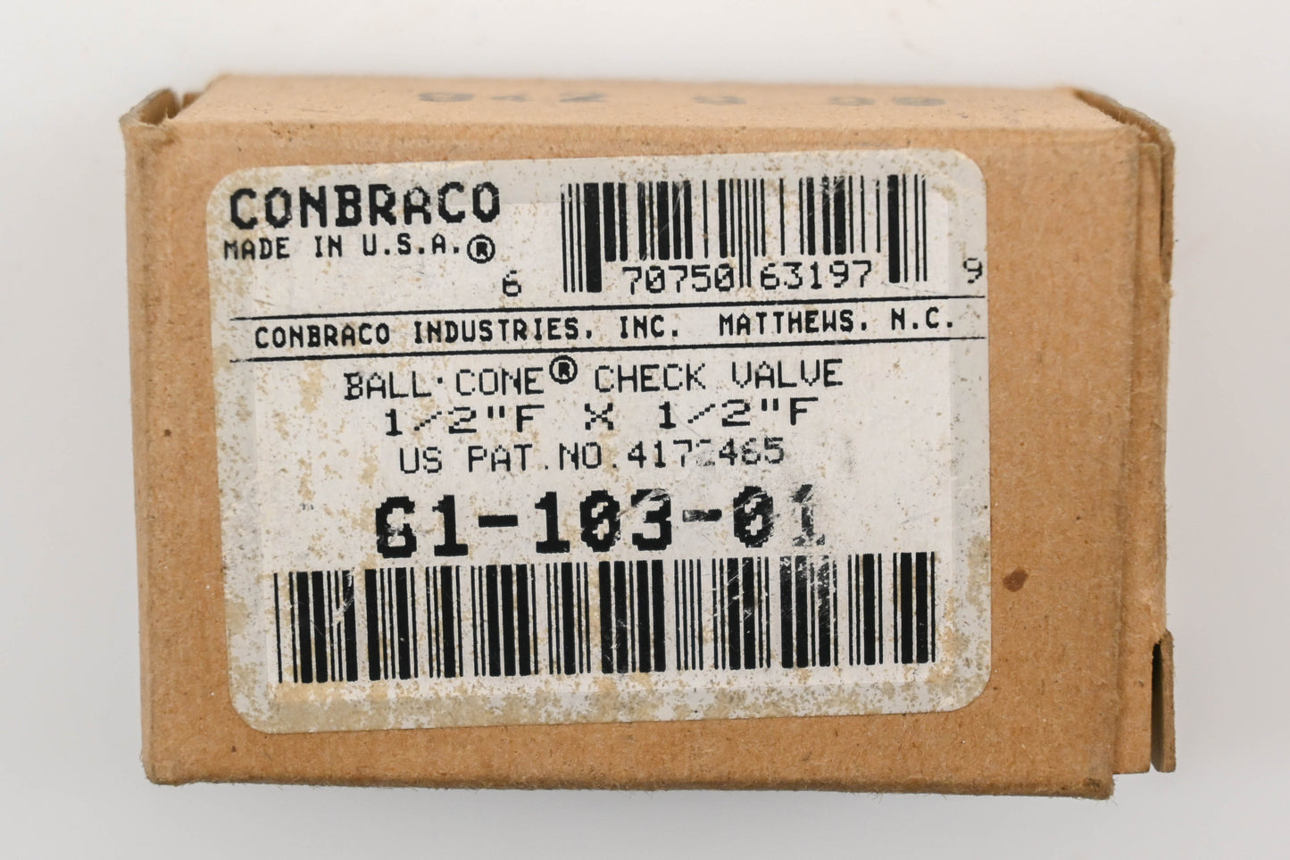 Conbraco 61-103-01 1/2" Ball Cone Check Valve NOS