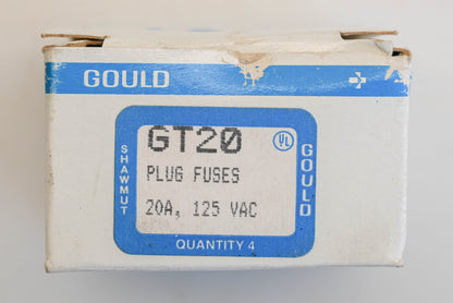 Gould GT20 20A-125V Plug Fuses Qty 4 NOS