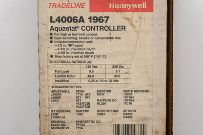 Honeywell L4006A 1967 100-240�F Aquastat Controller Kit NOS