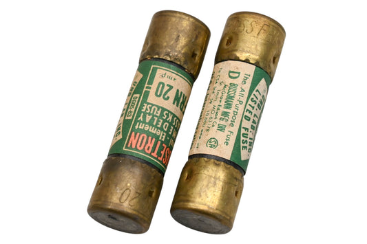 Bussmann FRN 20, FRN-20 Fusetron 20A-250V Fuses Qty 2 NOS