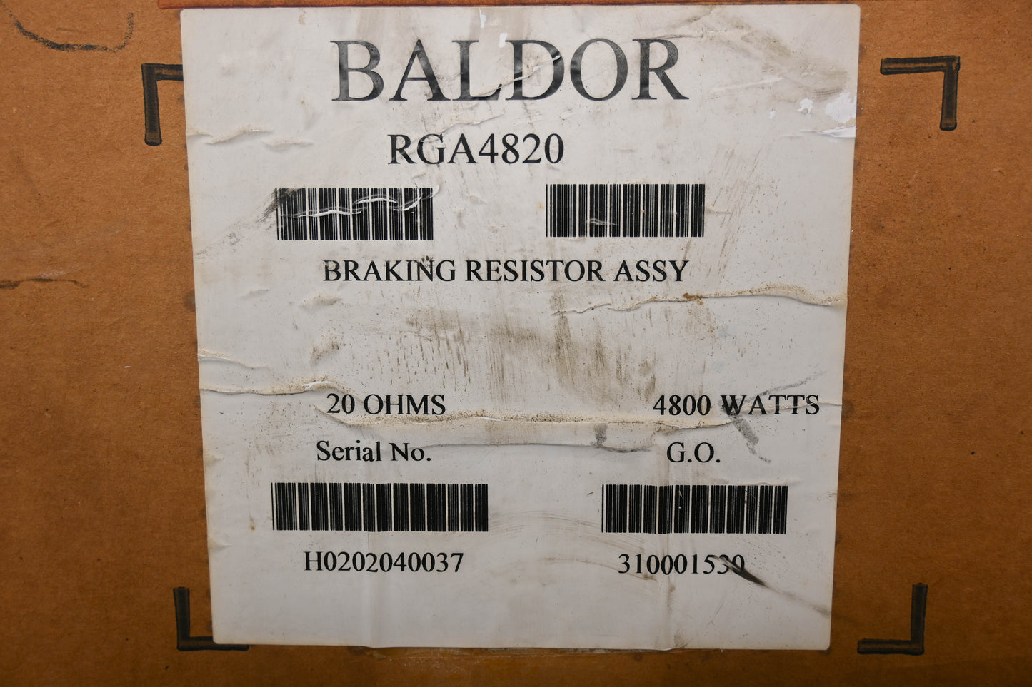 Baldor RGA4820 20 Ohms 4800W Braking Resistor Assembly NOS