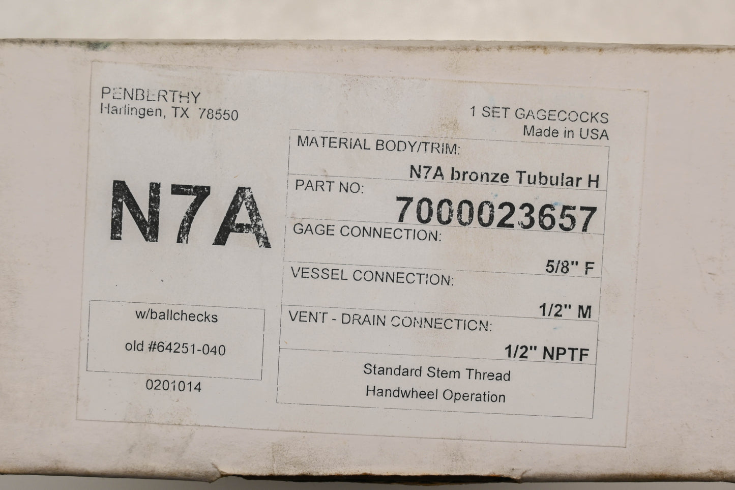 Penberthy 7000023657 Gagecock Kit NOS
