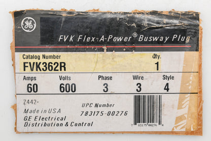 GE FVK362R 60A-600V Flex-A-Power Busway Plug NOS