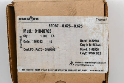 Rexnord 62DBZ-0.625-0.625, 91040703 Coupling NOS
