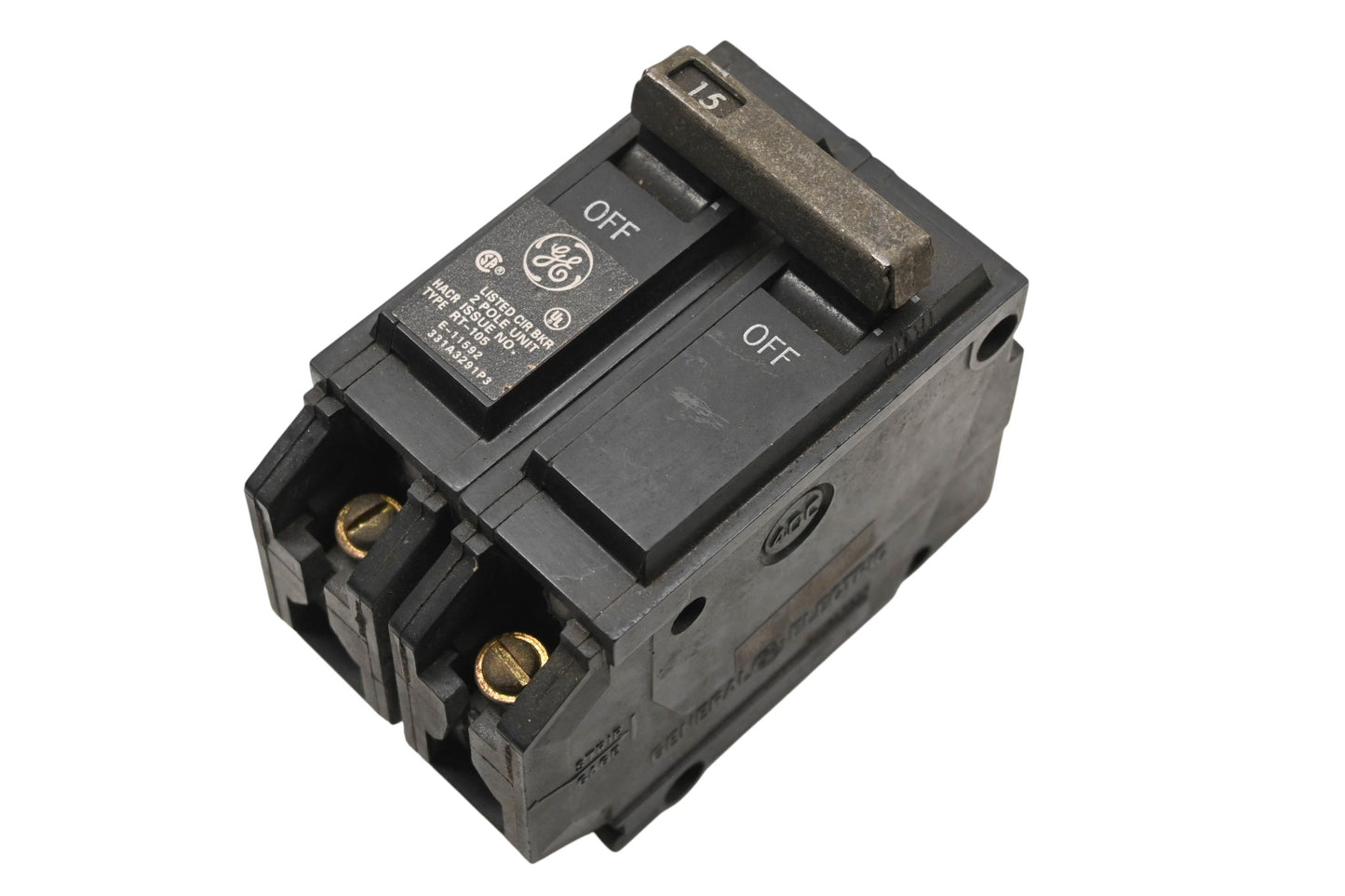 GE RT-105, E-11592, 331A3291P3 15A-120/240V 2-Pole Circuit Breaker