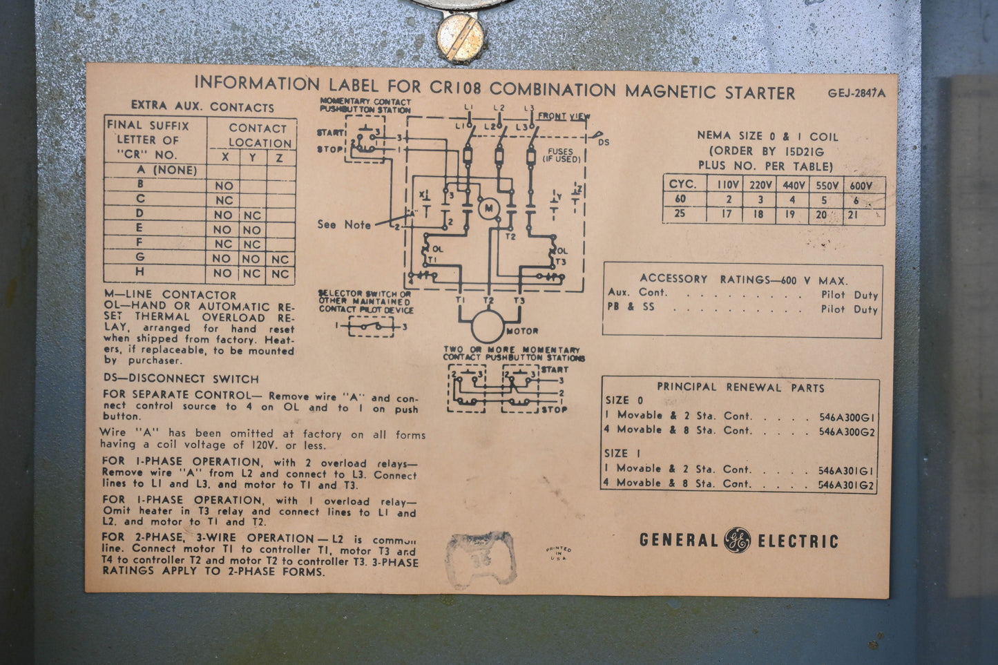 GE CR108 Magnetic Combination Starter