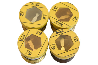 Bussmann W10, W-10 10A-125V Plug Fuse Kit Qty 4 NOS