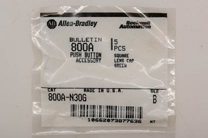 Allen-Bradley 800A-N30G Green Square Lens Caps Qty 5 NOS