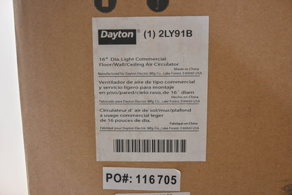 Dayton 2LY91B 16" Commercial Fan Assembly NOS