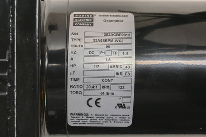 Bodine-Electric 1252ACBF0012, 33A5BEPM-WX2, 1252A 90V DC Gearmotor NOS
