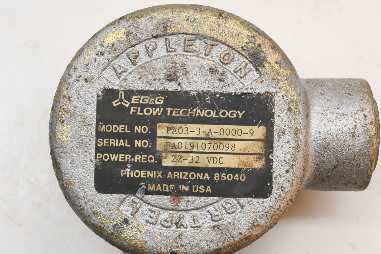 EG&G PA03-3-A-0000-9, PA0191070098, FT-20NENB-LED-3 22/32VDC Flowmeter Assembly