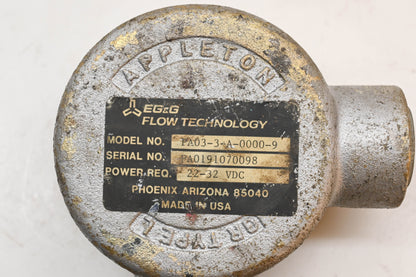 EG&G PA03-3-A-0000-9, PA0191070098, FT-20NENB-LED-3 22/32VDC Flowmeter Assembly