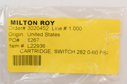 Milton Roy L22936 0-60 PSI Cartridge Switch 282 NOS