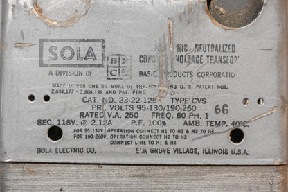 Sola 23-22-125 Constant Voltage Transformer