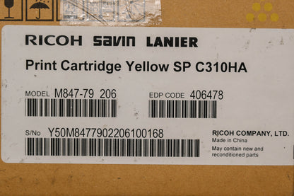 RICOH M847-79 206, SP C310HA Yellow Print Cartridge NOS