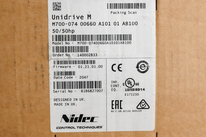 Nidec M700-074 00660 A101 01 AB100 50/50HP Unidrive M Kit NOS