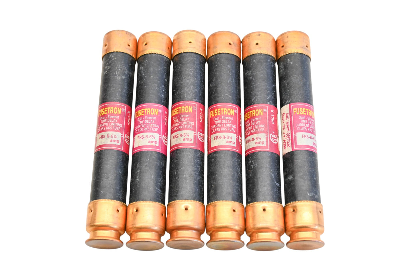 Bussmann FRS R 6-1/4, FRS-R-6-1/4 Fusetron 6.25A-600V Fuses Qty 6 NOS