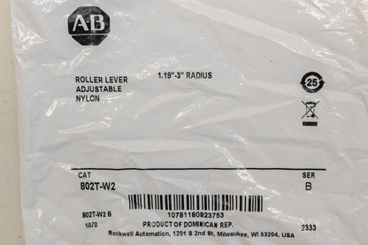 Allen Bradley 802T-W2 1.19"-3" Adjustable Nylon Roller Lever NOS