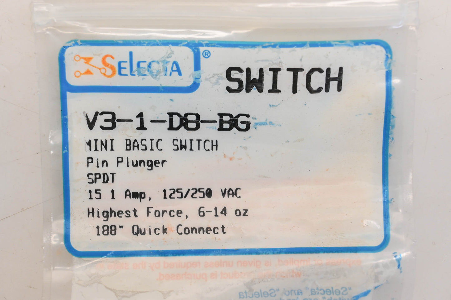 Selecta V3-1-D8-BG 15.1A-125/250V Micro Switch NOS