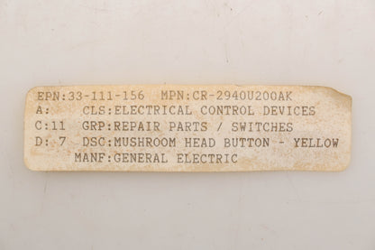 GE CR2940U200AK, 33-111-156 Yellow Indicator Light Cap NOS