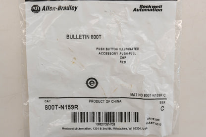 Allen Bradley 800T-N159R Red Illuminated Push/Pull Button Cap NOS
