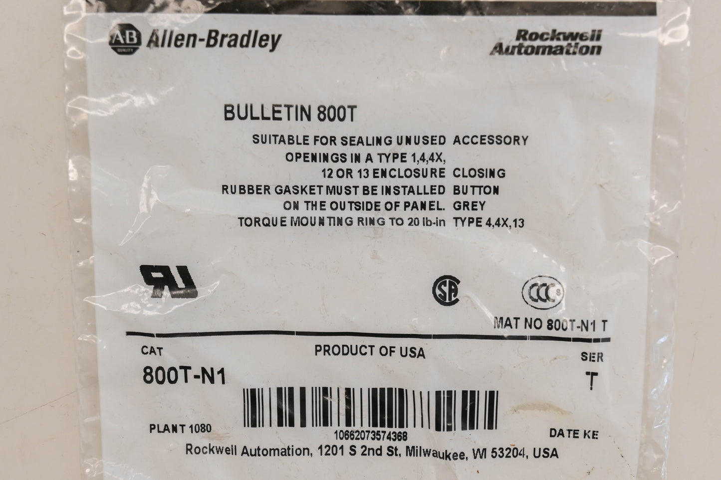 Allen Bradley 800T-N1 Closing Button Kit NOS