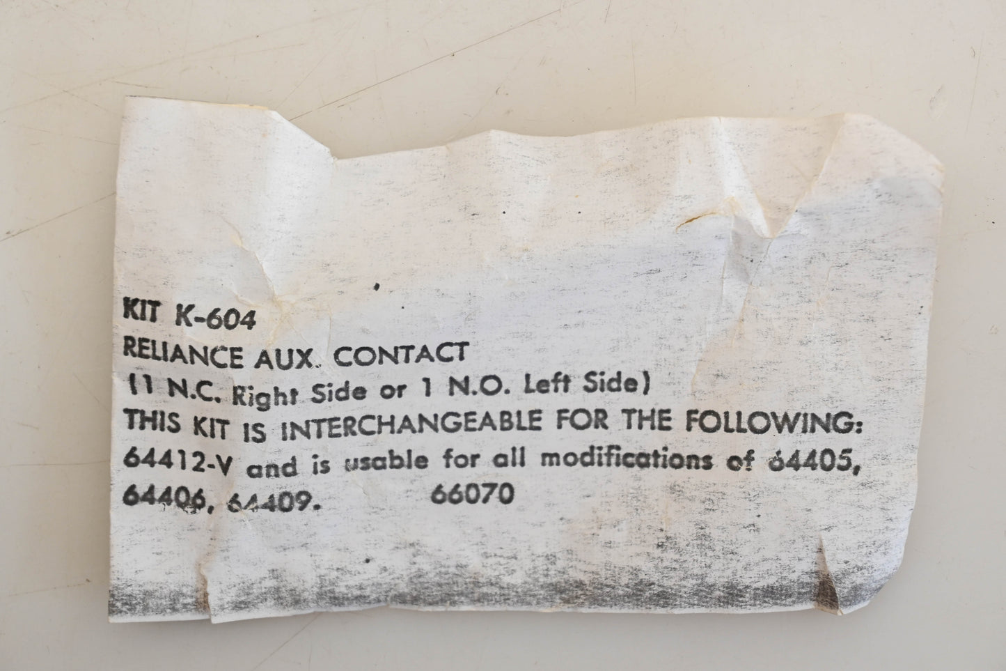 Reliance K-604, 64412-V Contact Kit NOS