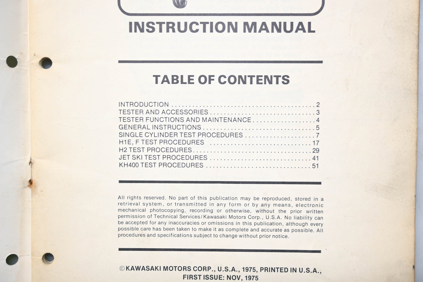 OEM Kawasaki 99995-451-01 CD Ignition Tester Manual
