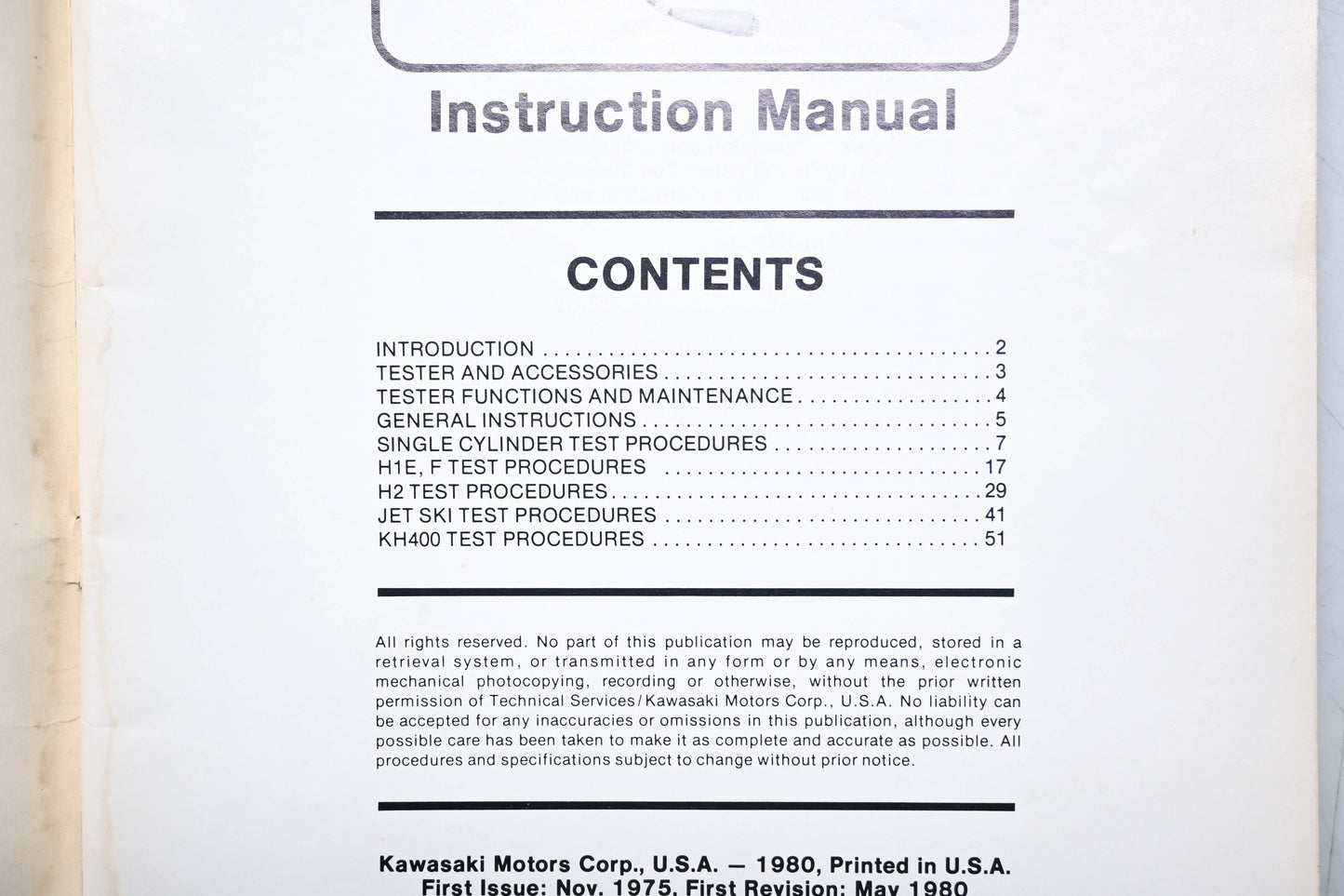 OEM Kawasaki 99995-451-02 CD Ignition Tester Manual
