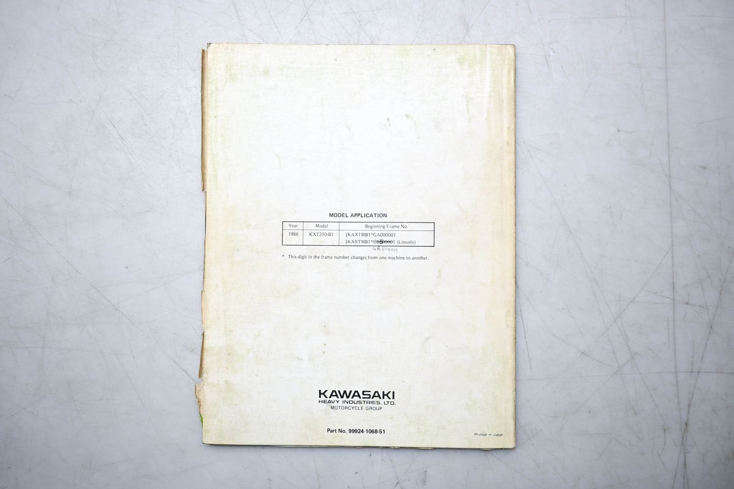 OEM Kawasaki 99924-1068-51 KXT250 Tecate Service Manual Supplement