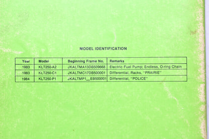 OEM Kawasaki 99963-0050-21 KLT250 Service Manual Supplement