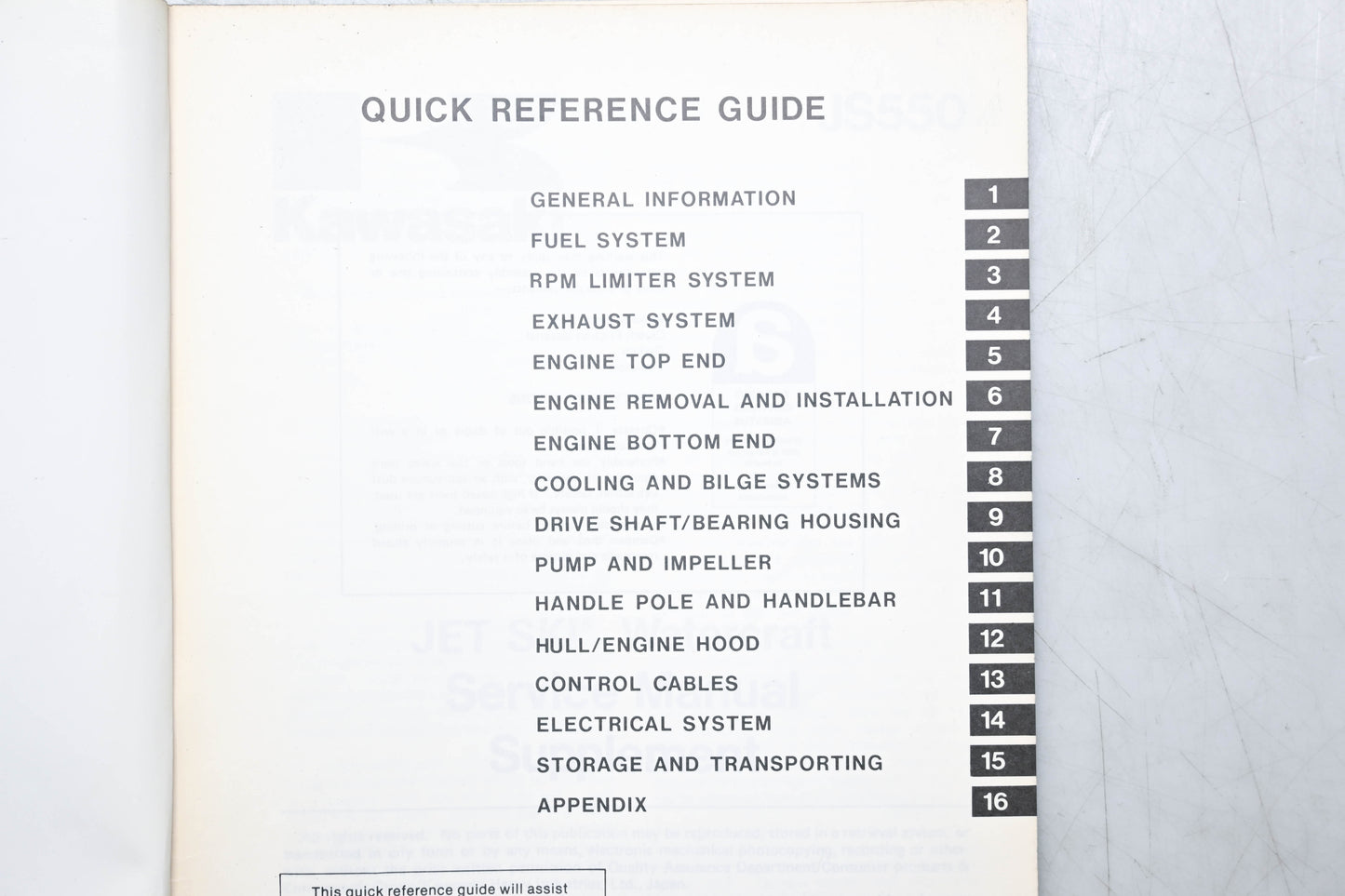 OEM Kawasaki 99924-1075-52 JS550 Service Manual Supplement