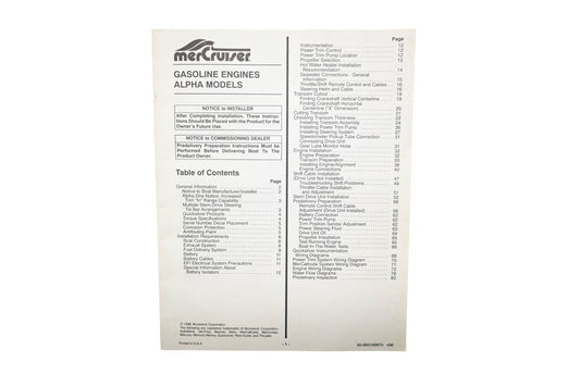 MerCruiser 90-860169970 Alpha Model Gasoline Engines Manual