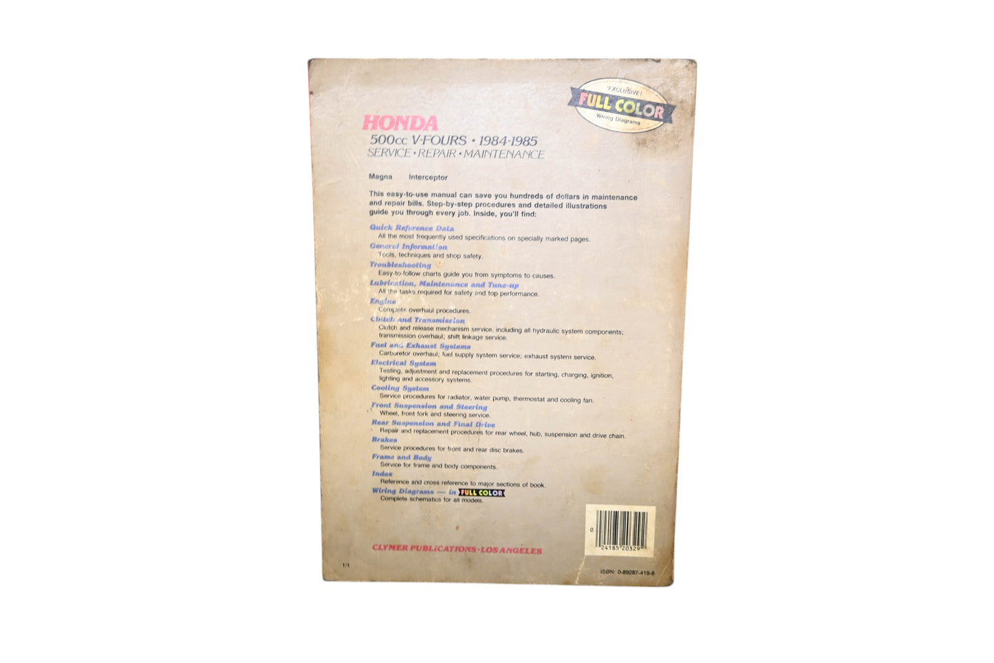 Clymer M329, 24185203292 84-85 Honda V-Fours Service Repair Manual